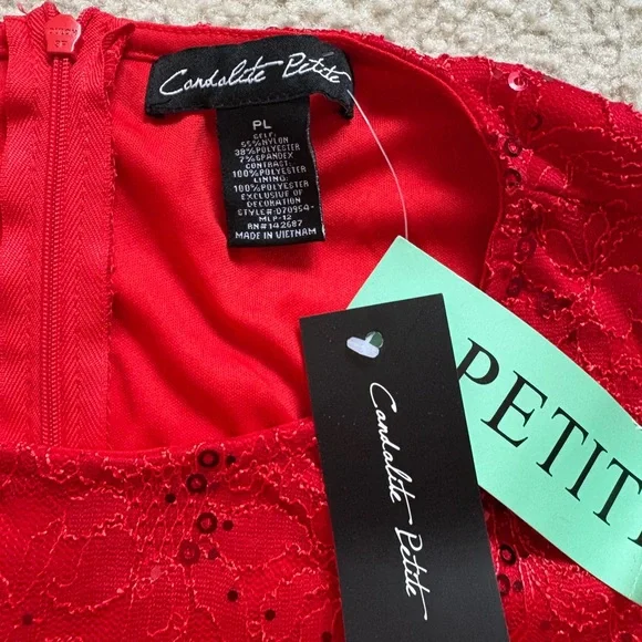 Candalite Petite red stretchy sparkly bodycon formal Valentine’s dress, sz PL - Picture 7 of 7